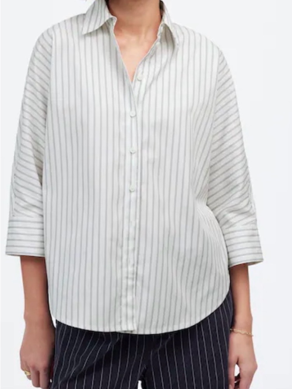 Madewell White and Black Striped Button-Down Shirt